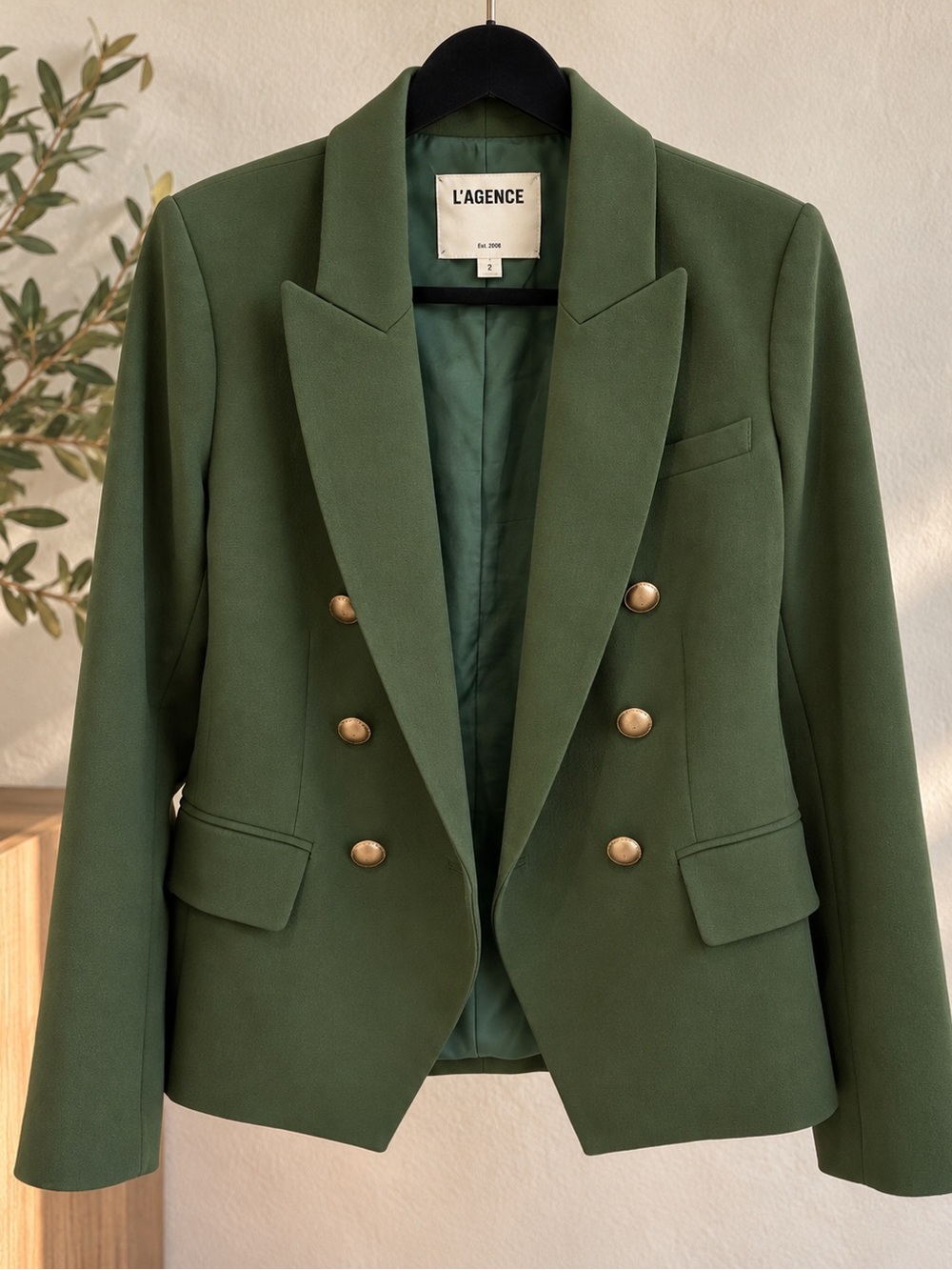 L’AGENCE Olive Green Double Breasted Gold Button Blazer Size 2 - Picture 2 of 4